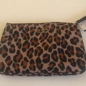 kate spade Leopard Print Zip Pouch in Brown and Black